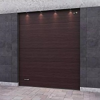 Теплые секционные ворота для гаража ALUTECH Prestige, L-гофр, гладкая поверхность, Мореный дуб, пружины растяжения, 2500×3000 мм